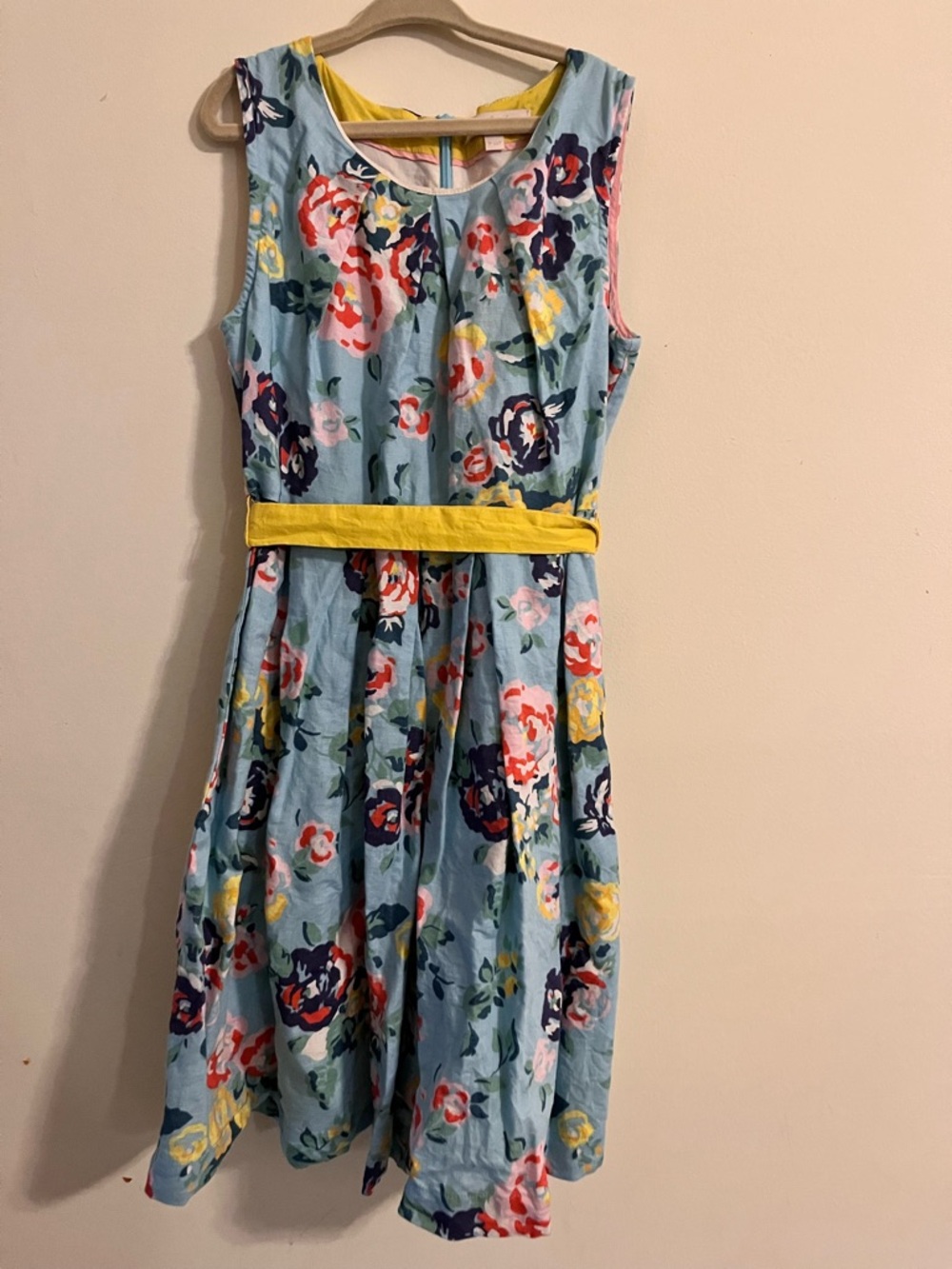 Mini Boden Floral Linen/Cotton Sundress with Yellow Sash